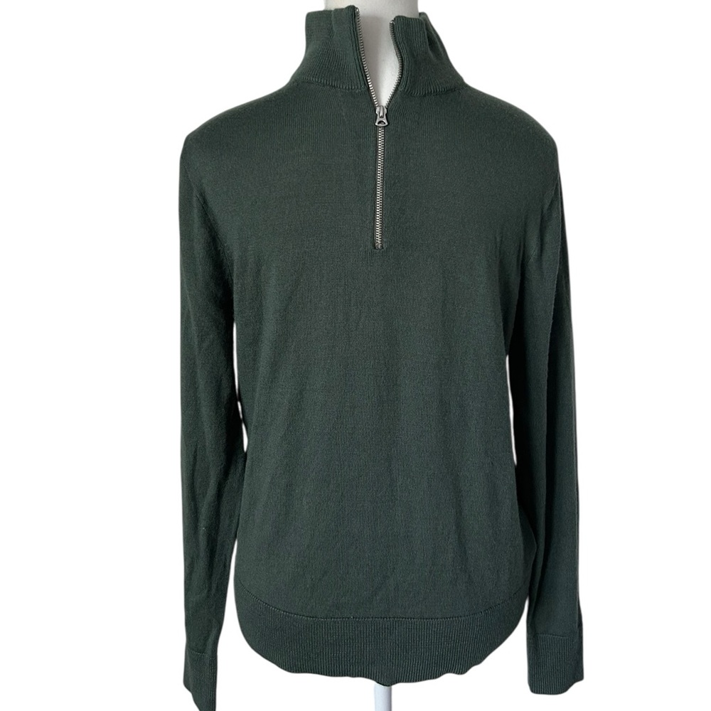 J Crew Factory Men’s Merino Wool Half Zip Olive Green Sweater S